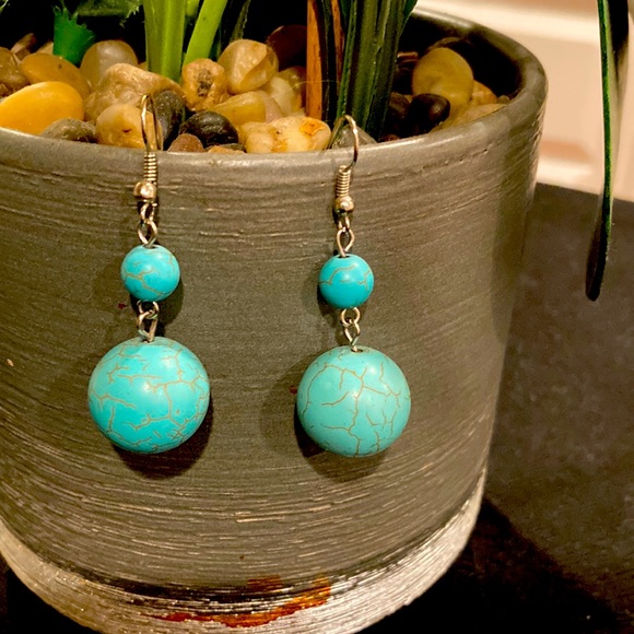 Two Elegant Turquoise Ball Drop Earrings - Picture 5 of 10